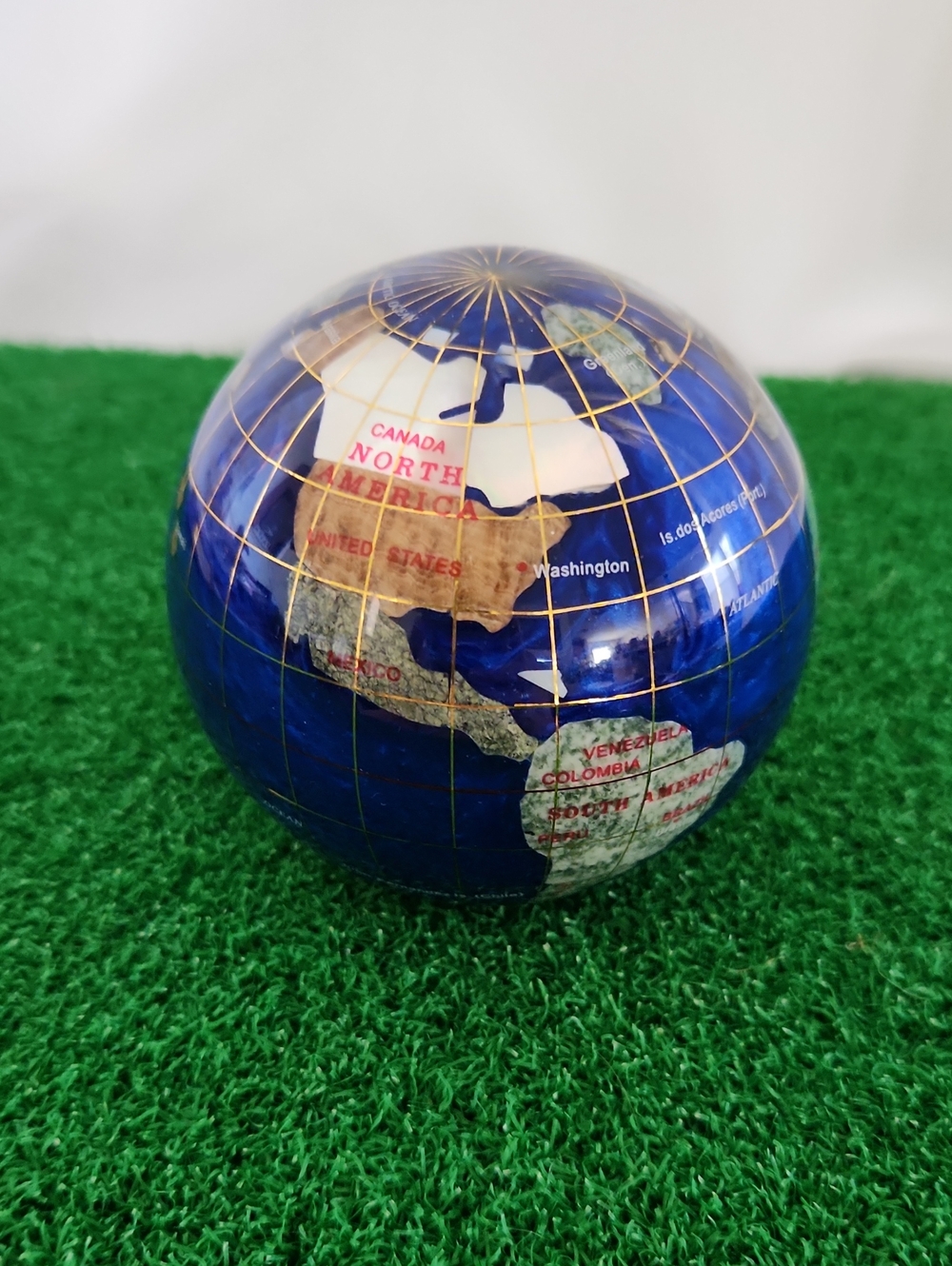 Gemstone World Globe Paperweight Inlaid Crushed Gemstones/ Shell